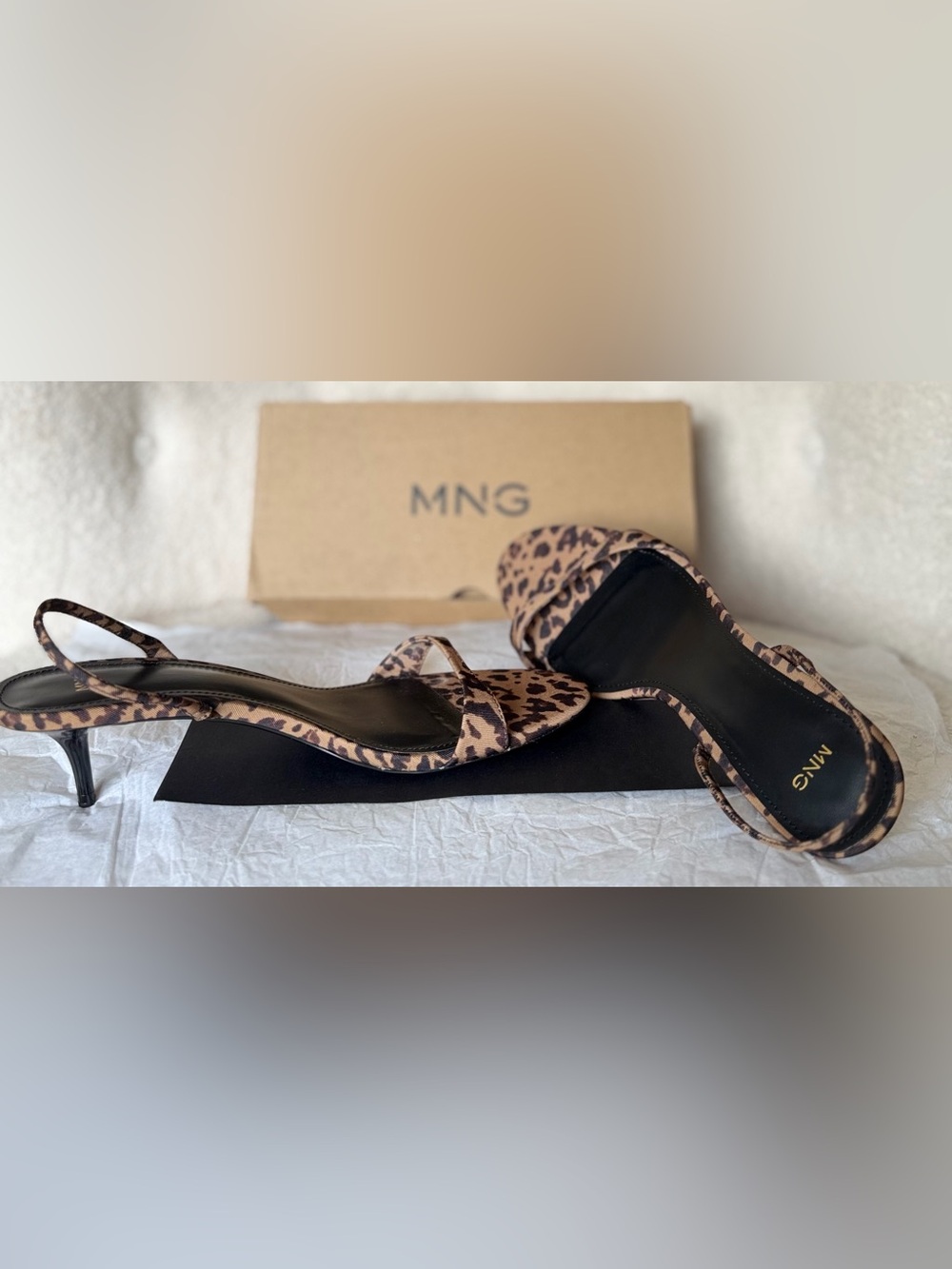 Mango Leopard-Print Slingback Heels in Brown and Black